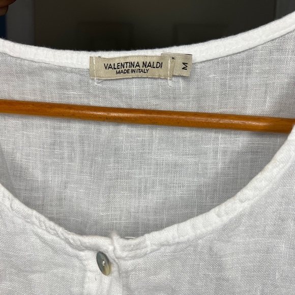 Valentina Naldi Shirt M Tank Top White Linen Peasant Eyelet Italian Cottagecore - Picture 2 of 5